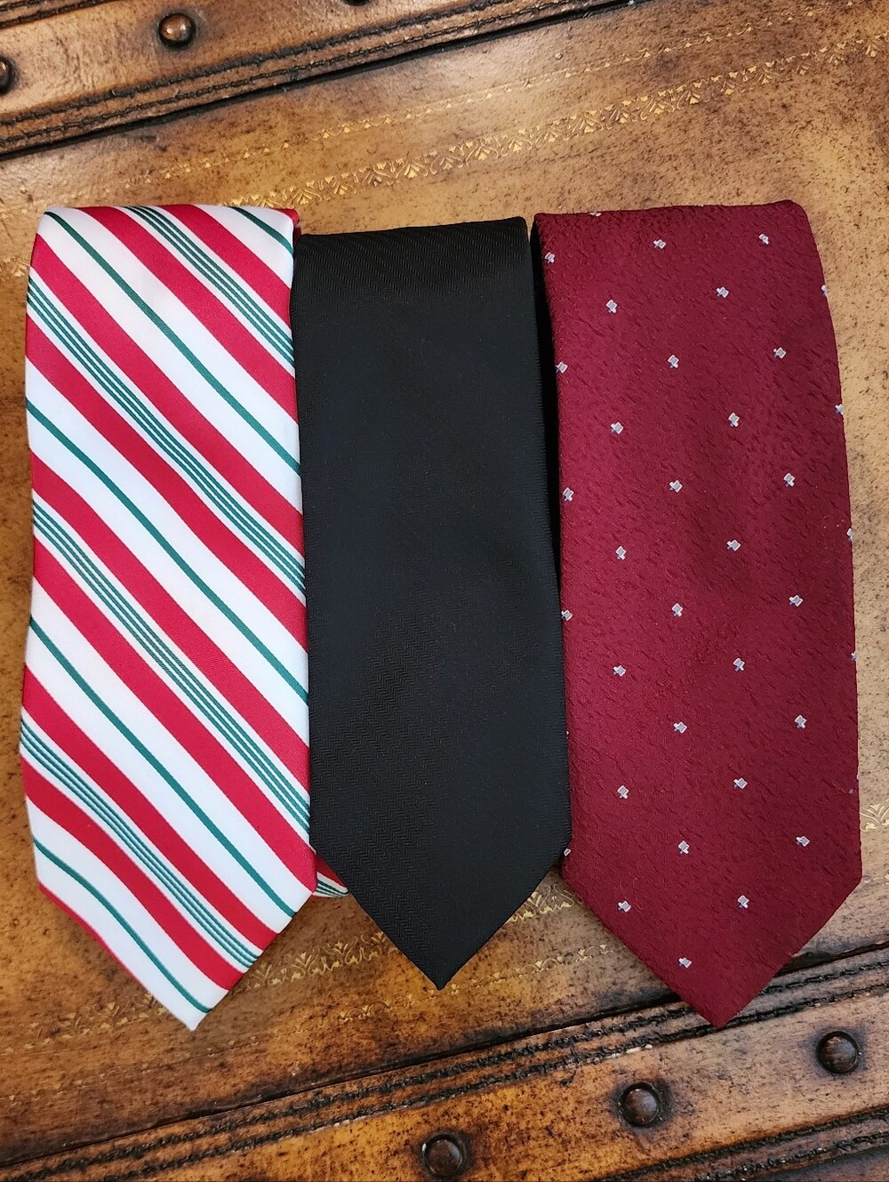 3pc Men’s Tie Lot Bespoke Bellagio George Polyester Striped Black Burgundy